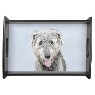 Irish Wolfhound Painting - Cute Original Dog Art Serving Tray