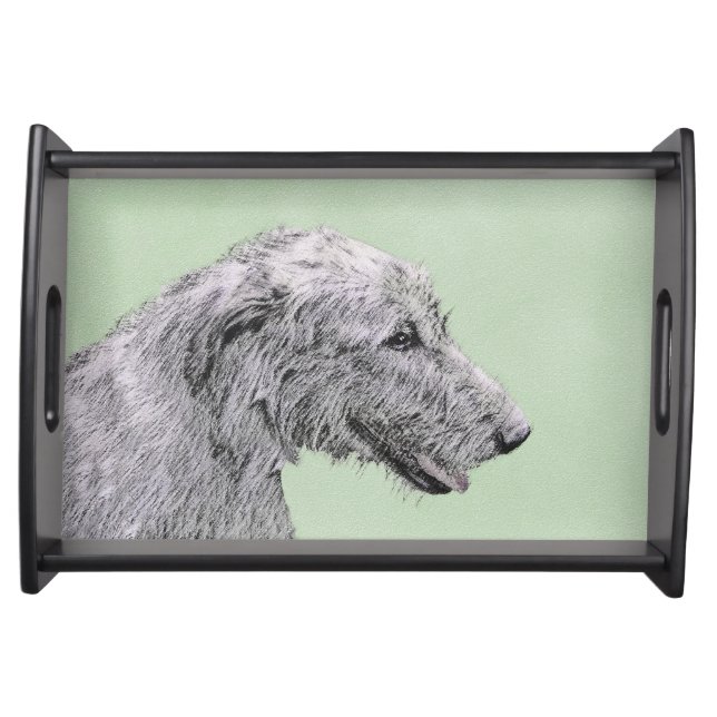 Irish Wolfhound Painting - Cute Original Dog Art Serving Tray (Front)