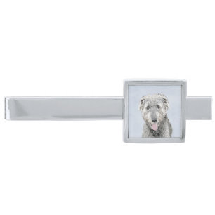 Irish Wolfhound Painting - Cute Original Dog Art Silver Finish Tie Bar