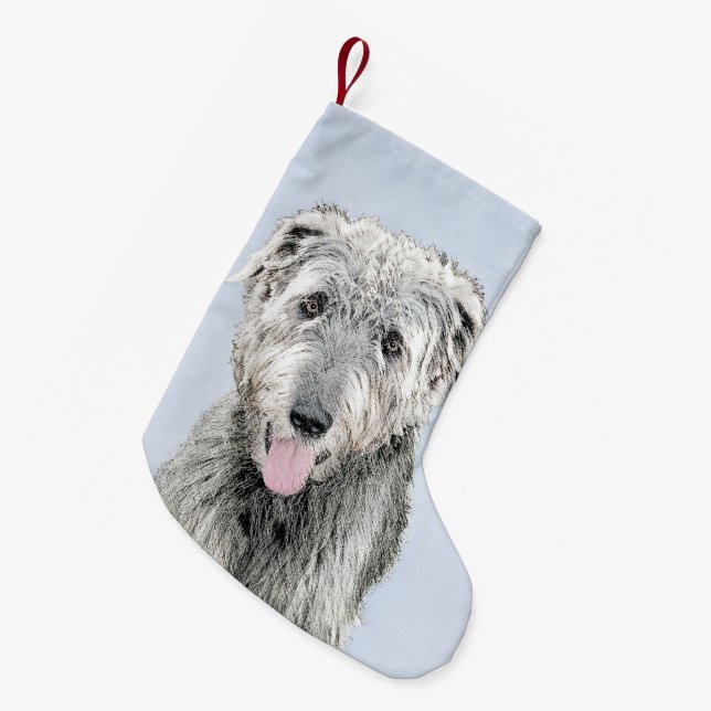 Irish Wolfhound Painting - Cute Original Dog Art Small Christmas Stocking (Front (Hanging))