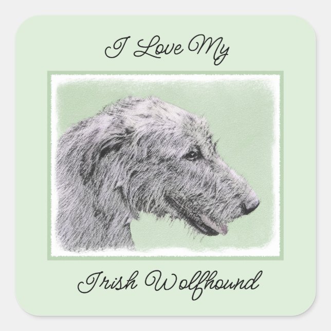 Irish Wolfhound Painting - Cute Original Dog Art Square Sticker (Front)