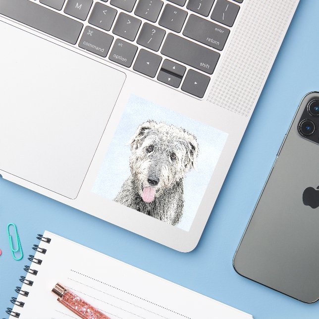 Irish Wolfhound Painting - Cute Original Dog Art Sticker (Laptop w/ iPhone)