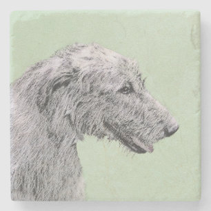 Irish Wolfhound Painting - Cute Original Dog Art Stone Coaster