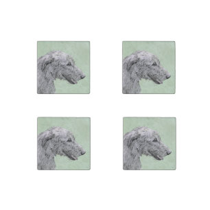 Irish Wolfhound Painting - Cute Original Dog Art Stone Magnet