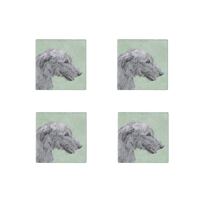 Irish Wolfhound Painting - Cute Original Dog Art Stone Magnet (Front)