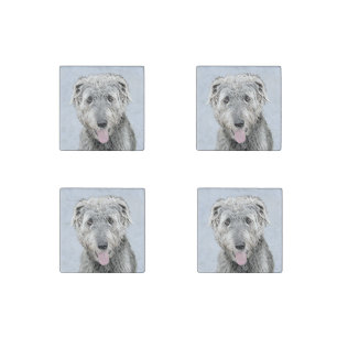 Irish Wolfhound Painting - Cute Original Dog Art Stone Magnet