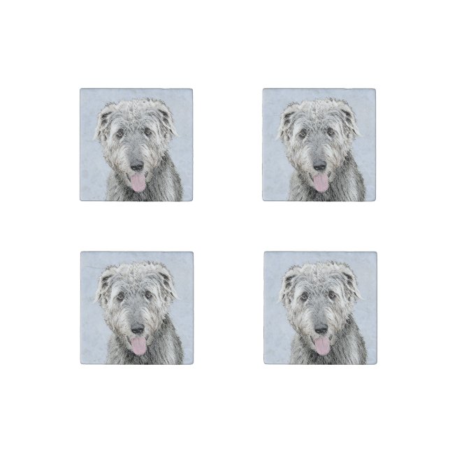 Irish Wolfhound Painting - Cute Original Dog Art Stone Magnet (Front)