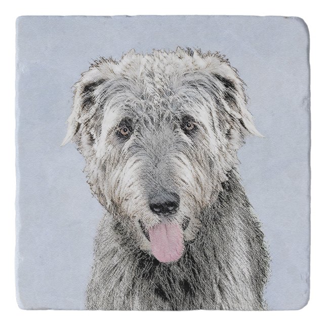 Irish Wolfhound Painting - Cute Original Dog Art Trivet (Front)