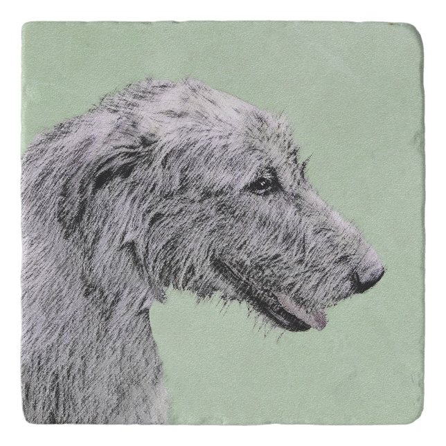 Irish Wolfhound Painting - Cute Original Dog Art Trivet (Front)