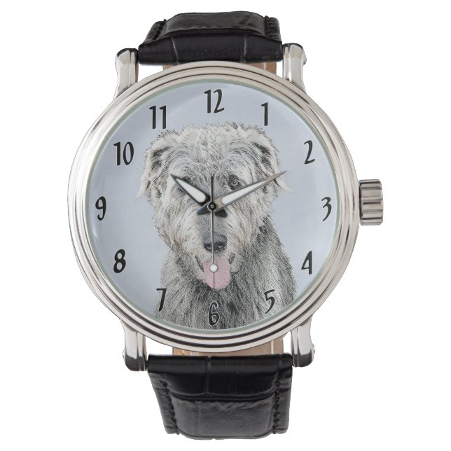 Irish Wolfhound Painting - Cute Original Dog Art Watch (Front)
