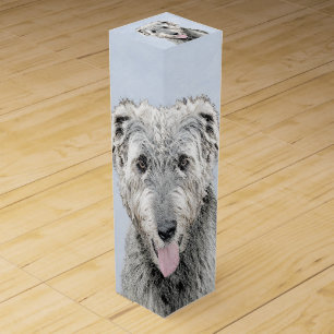 Irish Wolfhound Painting - Cute Original Dog Art Wine Box