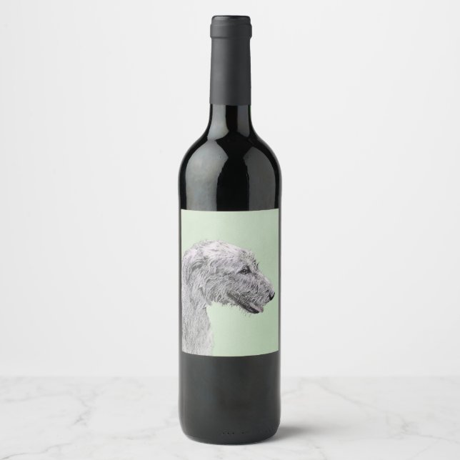 Irish Wolfhound Painting - Cute Original Dog Art Wine Label (Front)