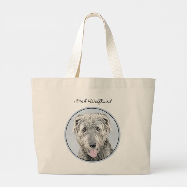 Irish Wolfhound Painting Grey Original Dog Art Large Tote Bag (Back)