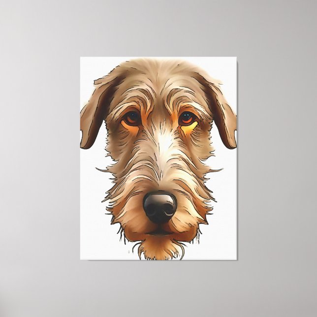 Irish Wolfhound Pet Portrait Black Outline Art Canvas Print (Front)