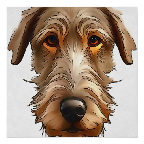 Irish Wolfhound Pet Portrait Black Outline Art Poster