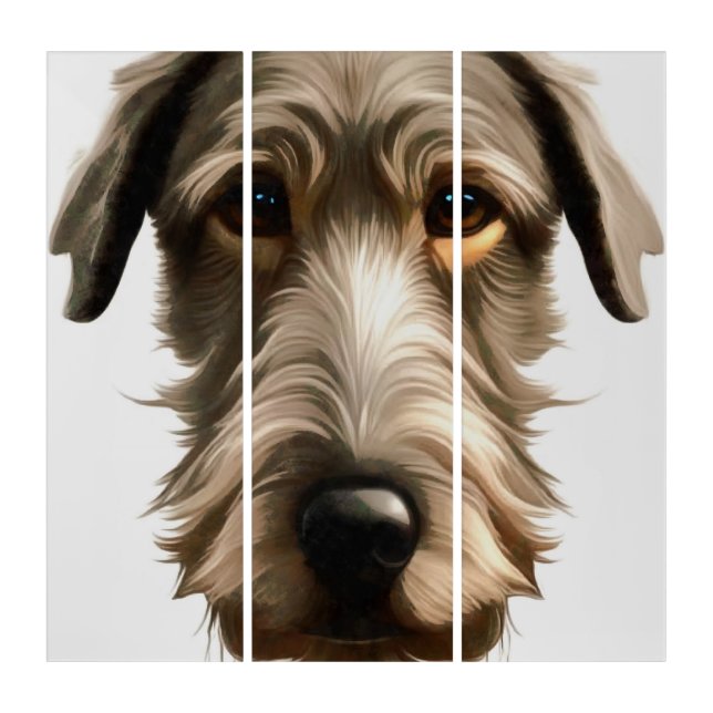 Irish Wolfhound Pet Portrait Painting Isolated Triptych (Front)