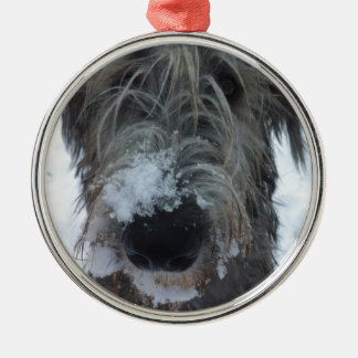 irish wolfhound playing in the snow metal ornament