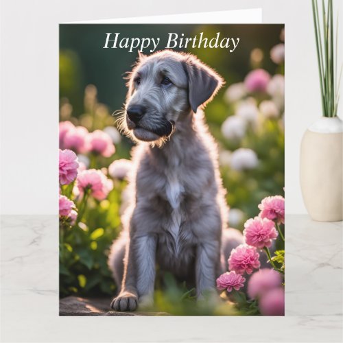 Irish Wolfhound puppy dog custom birthday card