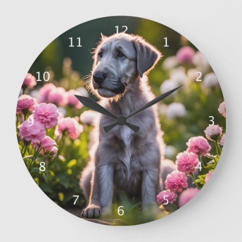 Irish Wolfhound puppy dog cute  Large Clock