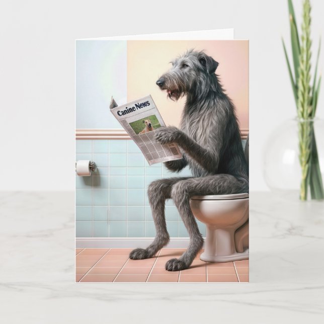Irish Wolfhound Reading a Newspaper Card (Front)