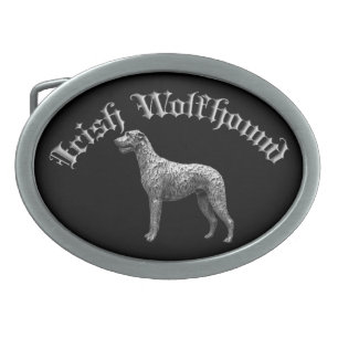 Irish Wolfhound Round Belt Buckle (Black/Silver)