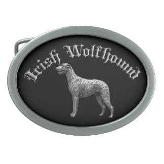 Irish Wolfhound Round Belt Buckle (Black/Silver)