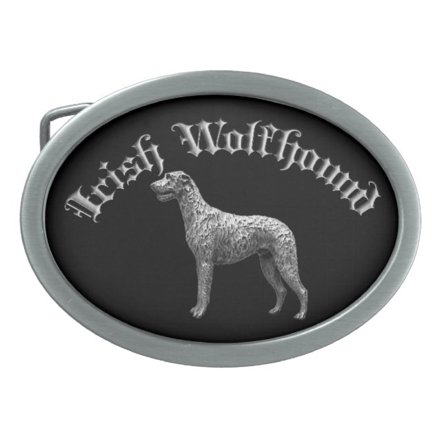 Irish Wolfhound Round Belt Buckle (Black/Silver) (Front)