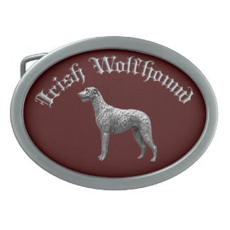 Irish Wolfhound Round Belt Buckle (Red/Silver)