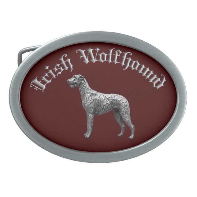 Irish Wolfhound Round Belt Buckle (Red/Silver) (Front)