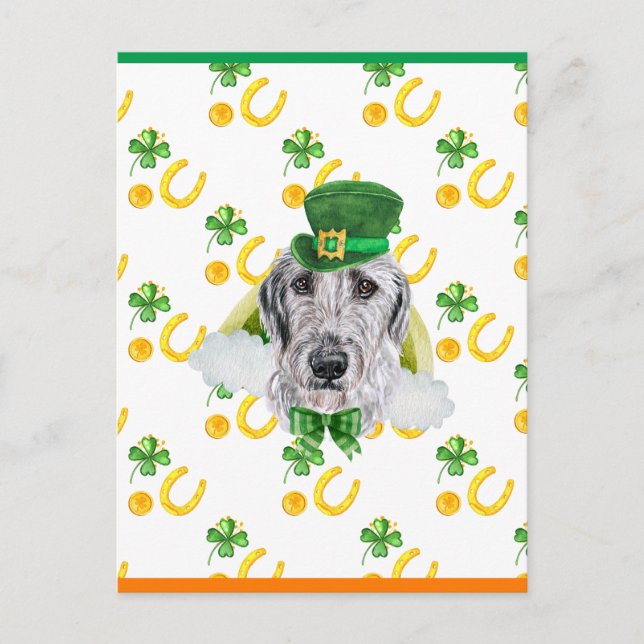 Irish Wolfhound Shamrock St. Patricks Day Holiday Postcard (Front)