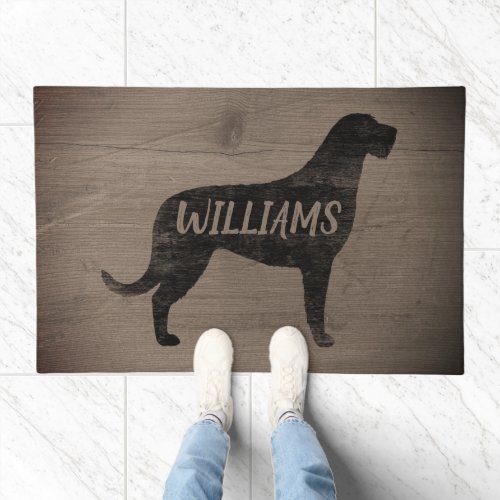 Irish Wolfhound Silhouette Rustic Personalized Doormat
