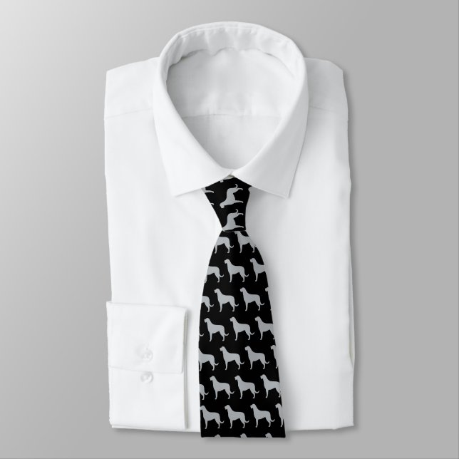 Irish Wolfhound Silhouettes Pattern Grey and Black Neck Tie (Tied)