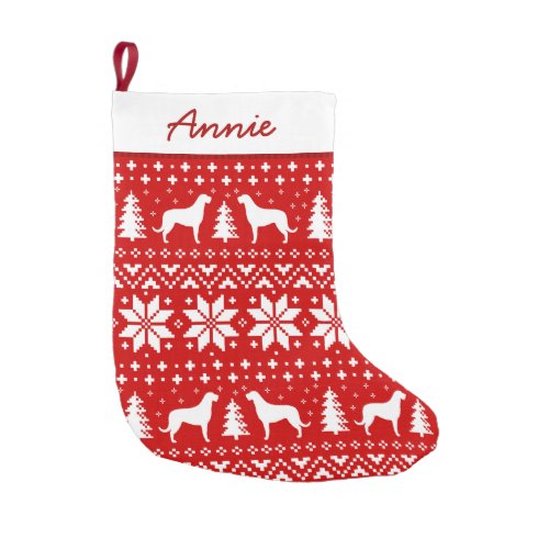 Irish Wolfhound Silhouettes Pattern Red and White Small Christmas Stocking