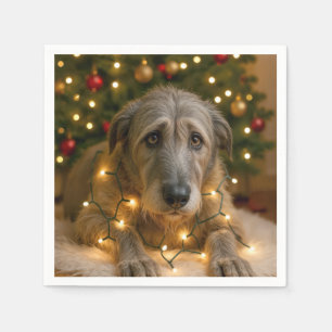 Irish Wolfhound Tangled In Holiday Lights Napkins