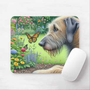 Irish Wolfhound Watching a Butterfly Mouse Pad