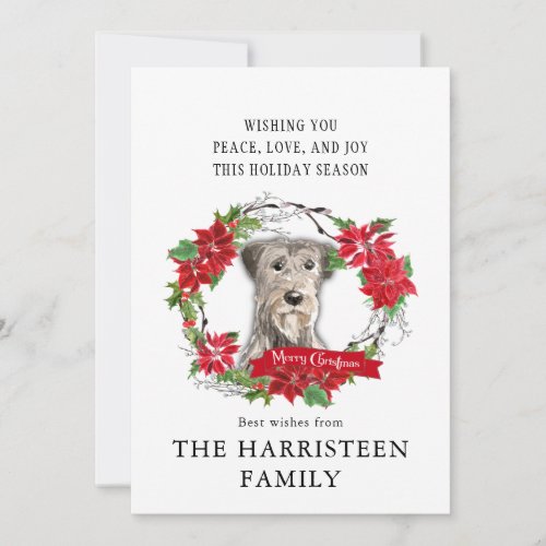 Irish Wolfhound Watercolor Poinsettia Christmas Holiday Card