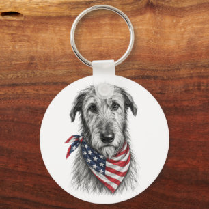 Irish Wolfhound Wearing an American Flag Bandana Keychain