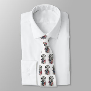 Irish Wolfhound Wearing an American Flag Bandana Neck Tie