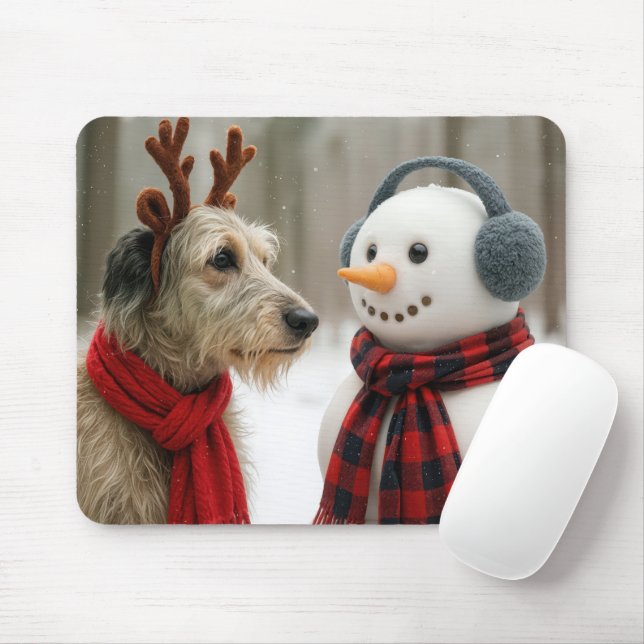 Irish Wolfhound with a Cute Snowman Mouse Pad (With Mouse)