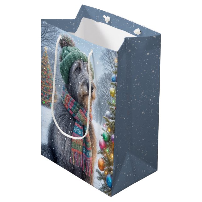 Irish Wolfhound With Christmas Tree Medium Gift Bag (Front Angled)