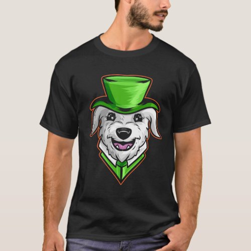 Irish Wolfhound With Green Hat Neckerchief St Patr T_Shirt