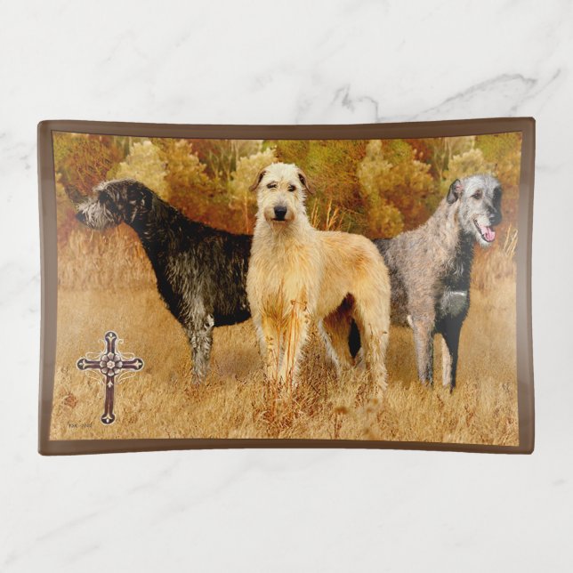 Irish Wolfhounds & Cross Trinket Tray (Front)