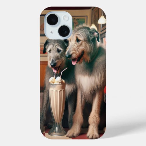 Irish Wolfhounds In Retro Diner iPhone 15 Case