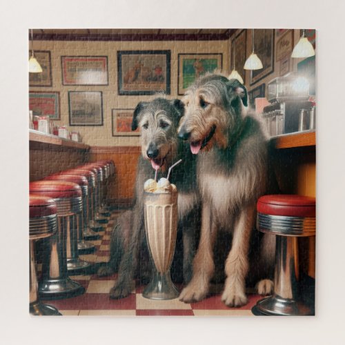 Irish Wolfhounds In Retro Diner Jigsaw Puzzle