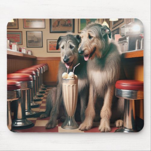Irish Wolfhounds In Retro Diner Mouse Pad