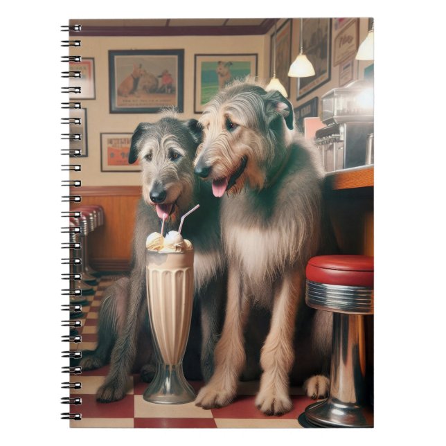 Irish Wolfhounds In Retro Diner Notebook (Front)