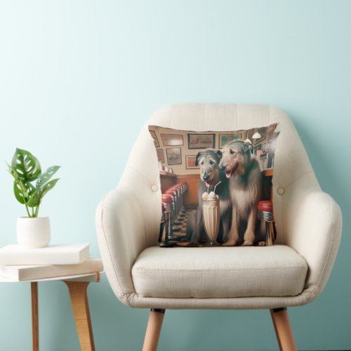 Irish Wolfhounds In Retro Diner Throw Pillow
