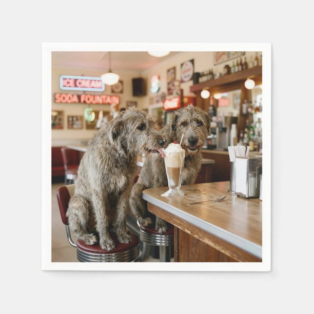 Irish Wolfhounds Sharing a Milkshake Napkins (Front)