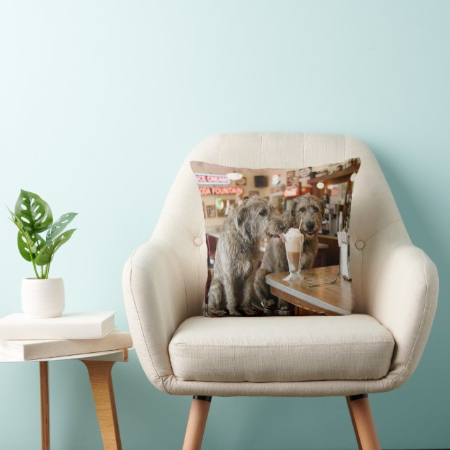 Irish Wolfhounds Sharing a Milkshake Throw Pillow (Chair)
