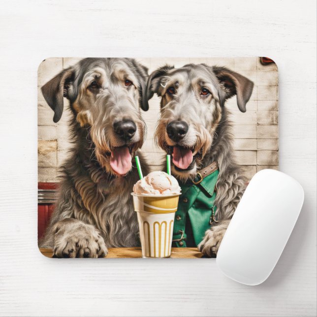 Irish Wolfhounds With Ice Cream Soda Mouse Pad (With Mouse)